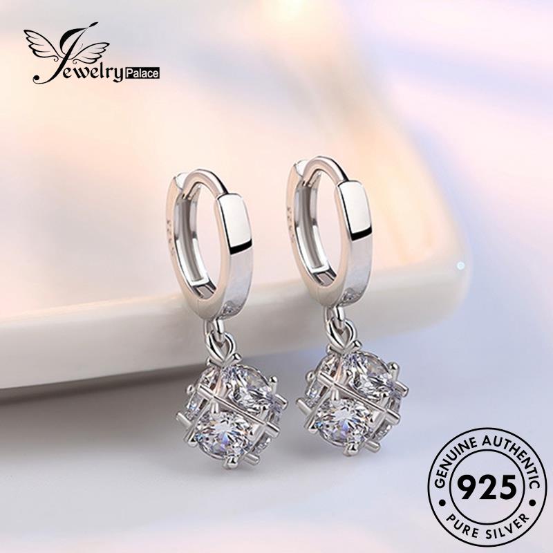 Jewelrypalace Kepribadian Hoop925 Anting Berlian Rubik Perak Asli Moissanite Kubus Wanita E367