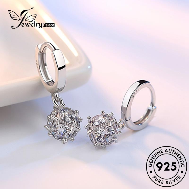 Jewelrypalace Kepribadian Hoop925 Anting Berlian Rubik Perak Asli Moissanite Kubus Wanita E367