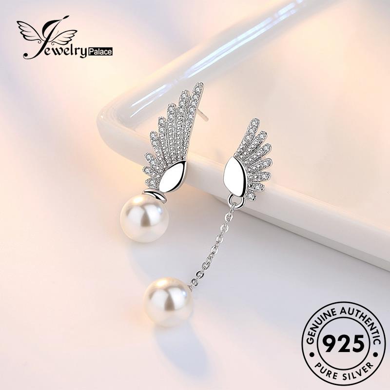 Perhiasantempat Wanita Sayap Anting Simple Mutiara Perak Asli Stud Angel925 E480