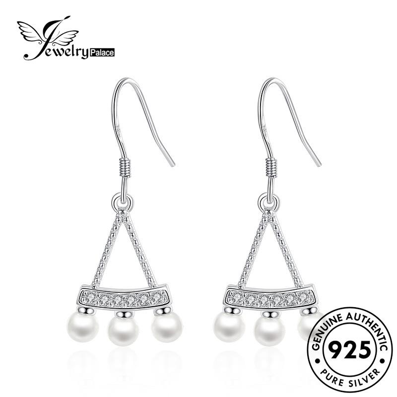 Jewelrypalace Asli Retro Kait925Wanita Mutiara Perak Anting Kipas E596