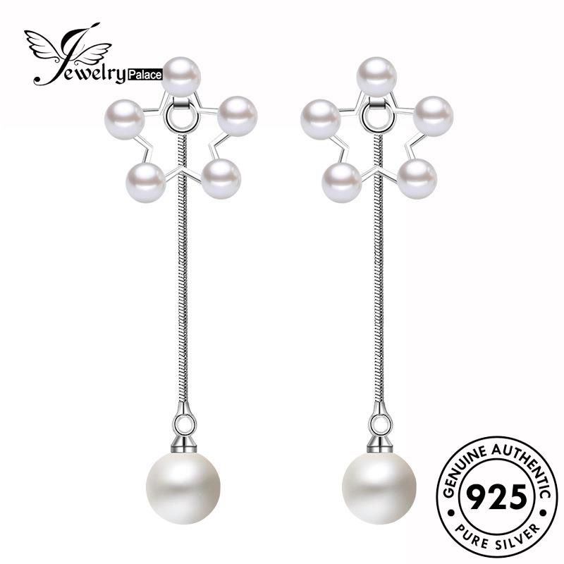 Jewelrypalace Anting Tusuk Mutiara Asli925 Wanita Perak Elegan Pentagram E601