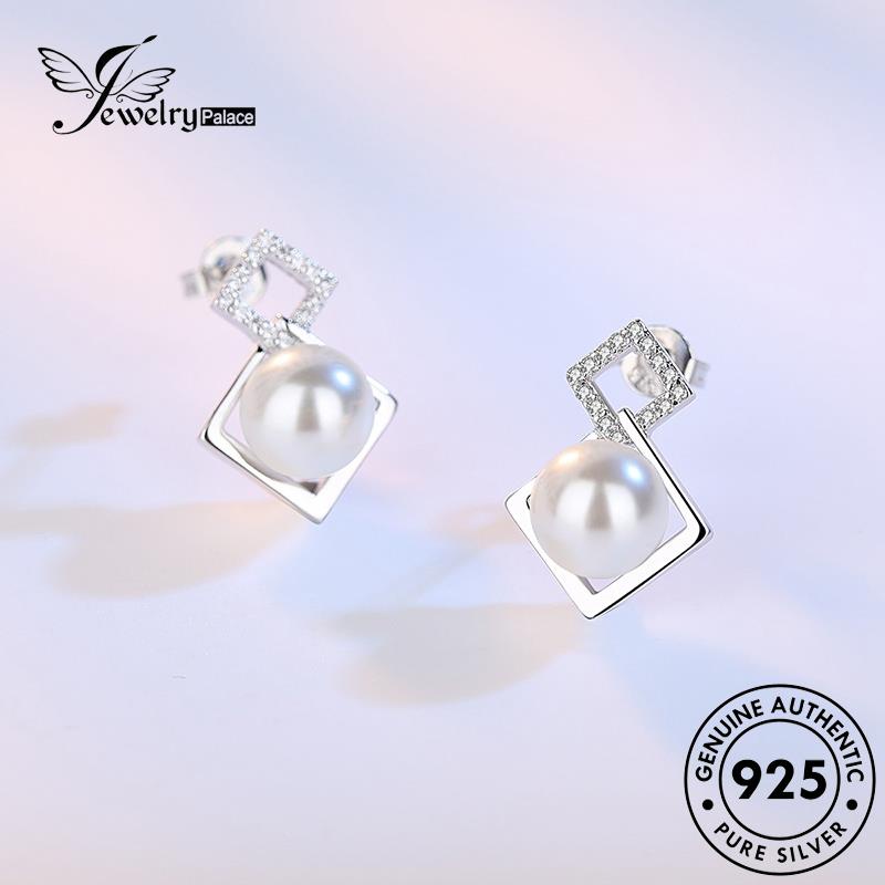 Jewelrypalace925mutiara Stud Anting Persegi Kepribadian Asli Wanita Perak E558