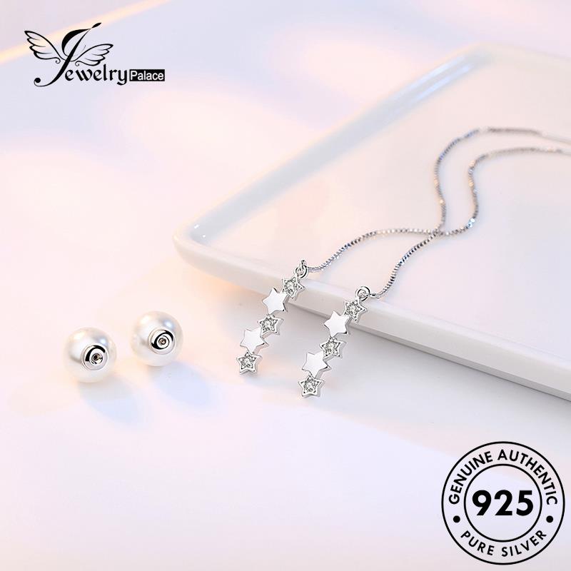 Jewelrypalace Anting Mutiara Perak Drop Pentagram Wanita Asli Lucu925 E645