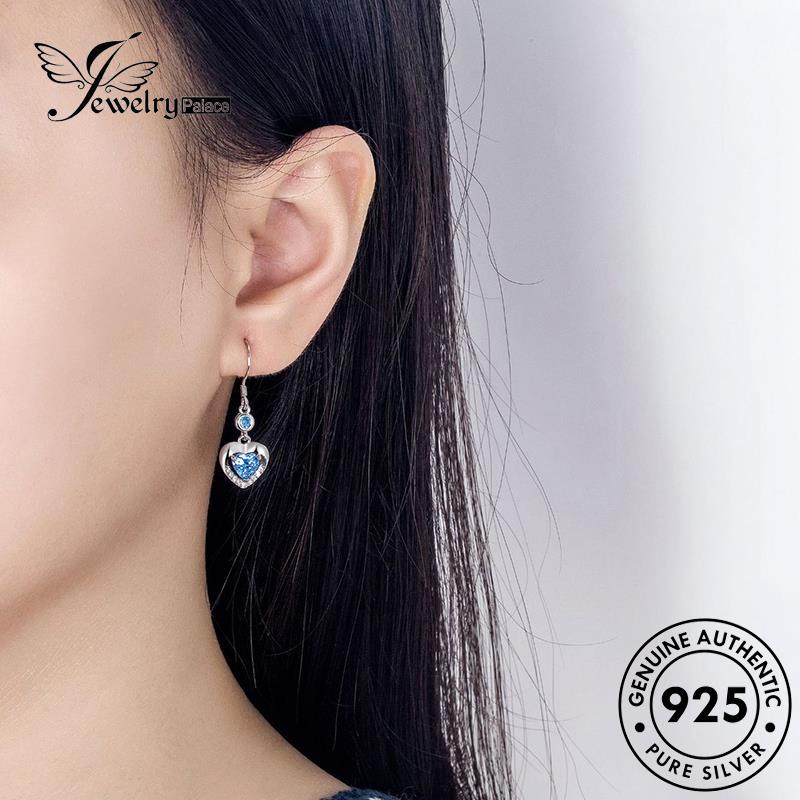 Jewelrypalace925peribadian Bentuk Kait Asli Wanita Anting Safir Hati Perak E781