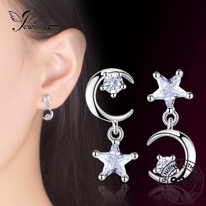 Jewelrypalace Anting Moissanite Berlian Perak Asli Stud Asimetris Pentagram925 Wanita E740