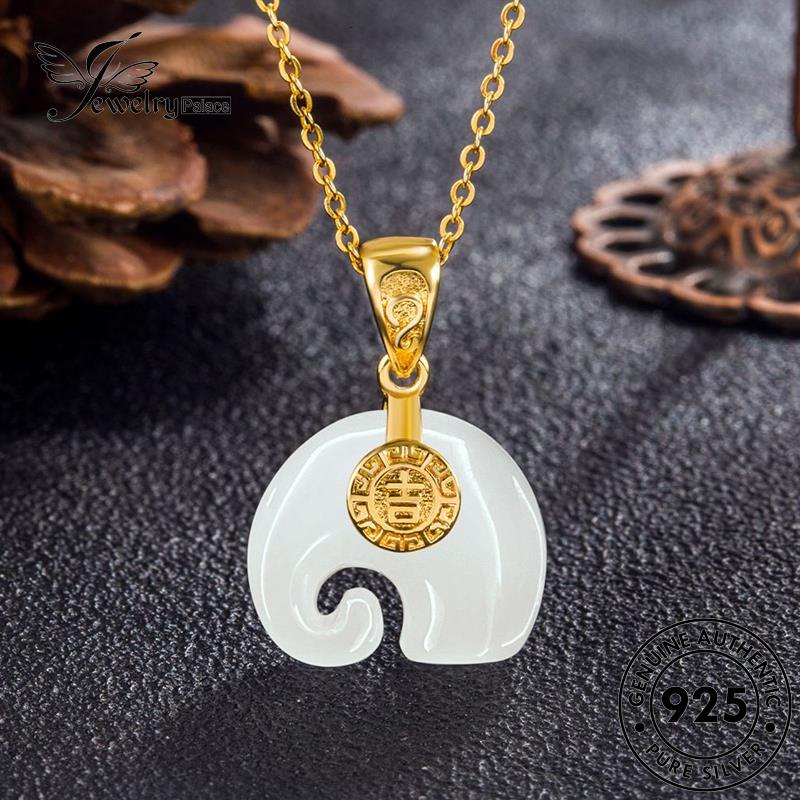 Jewelrypalace 925original Kalung Wanita Retro Giok Perak Emas Menguntungkan N304