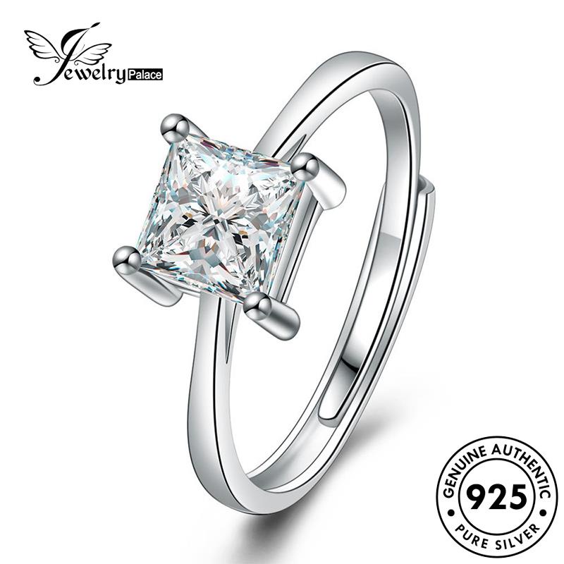 Jewelrypalace Cincin Persegi Asli Klasik Berlian Wanita Moissanite Berlian Perak925 R130