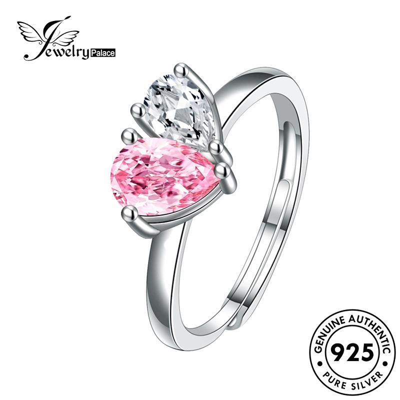 Jewelrypalace Kristal925Cincin Hati Pink Asli Pasangan Bentuk Perak Kepribadian Berlian R311