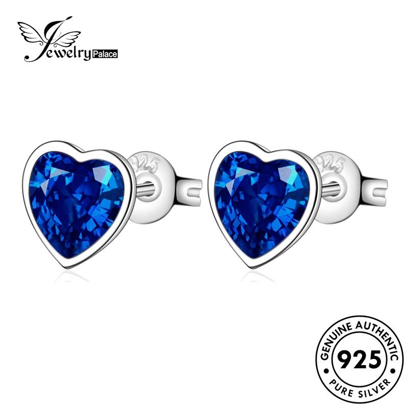 Jewelrypalace Stud Fashion Wanita Anting Love Asli925 Perak Safir E796