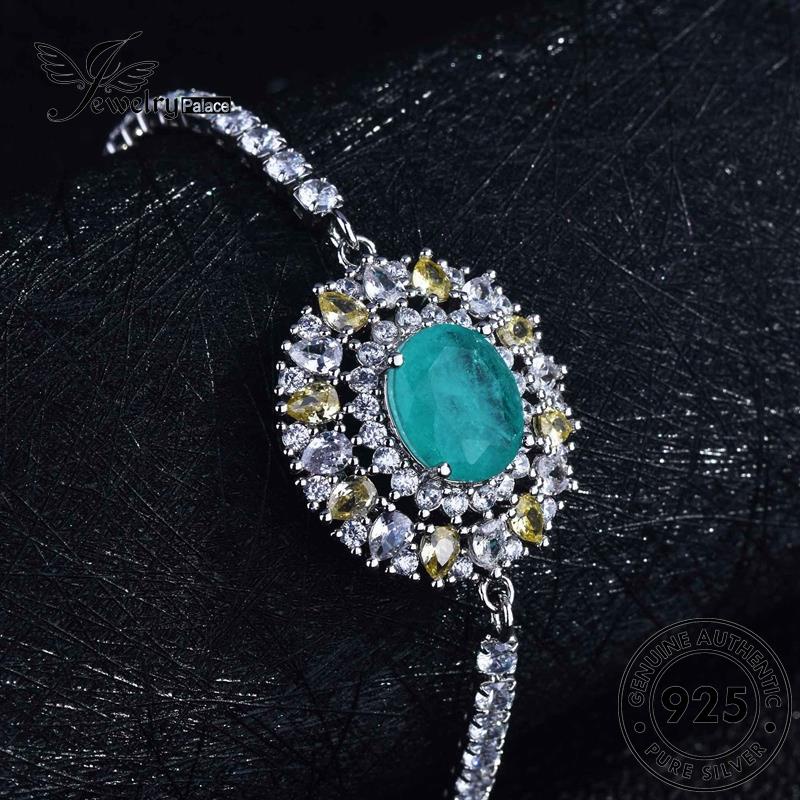 Jewelrypalace925 Gelang Wanita Perak Aquamarine Asli B282