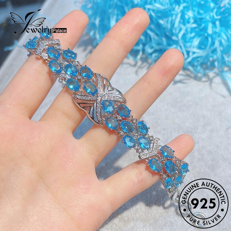 Jewelrypalace 925 Aquamarine Perak Wanita Gelang Persegi Asli B530