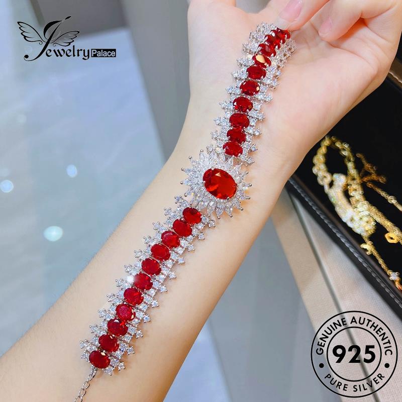 Jewelrypalace Gelang Berlian Ruby Bulat Wanita Perak Asli Mewah High925 B571