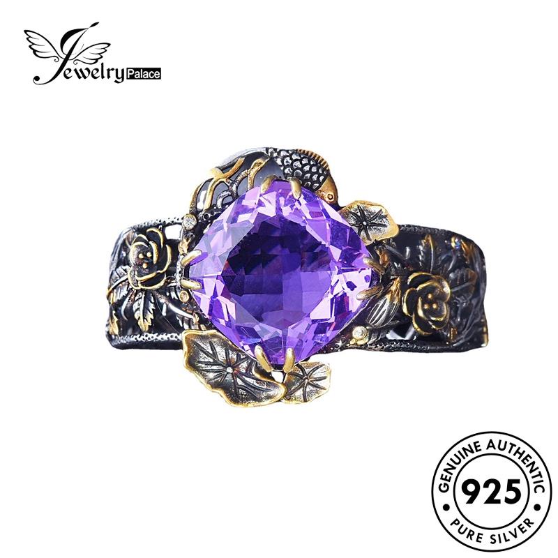 Jewelrypalace Gelang Vintage Wanita925 Bunga Mawar Perak Asli Amethyst B594