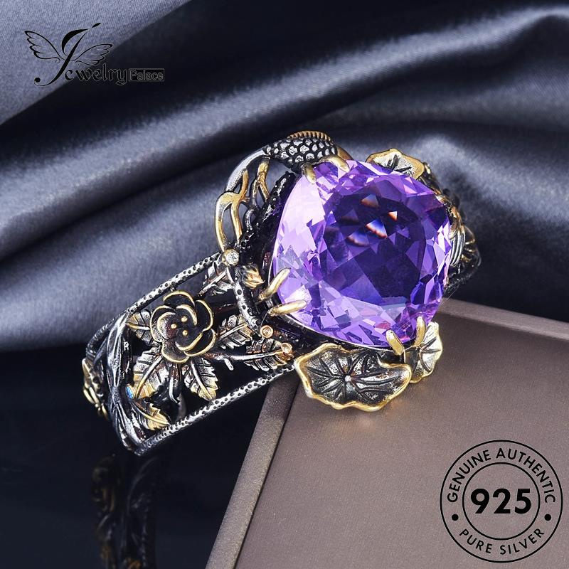 Jewelrypalace Gelang Vintage Wanita925 Bunga Mawar Perak Asli Amethyst B594