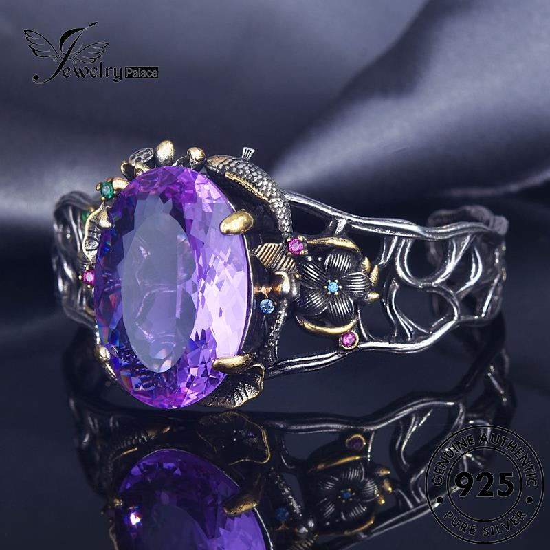 Jewelrypalace Hollow Asli925 Pisces Lotus Amethyst Wanita Bermain Gelang Perak B595