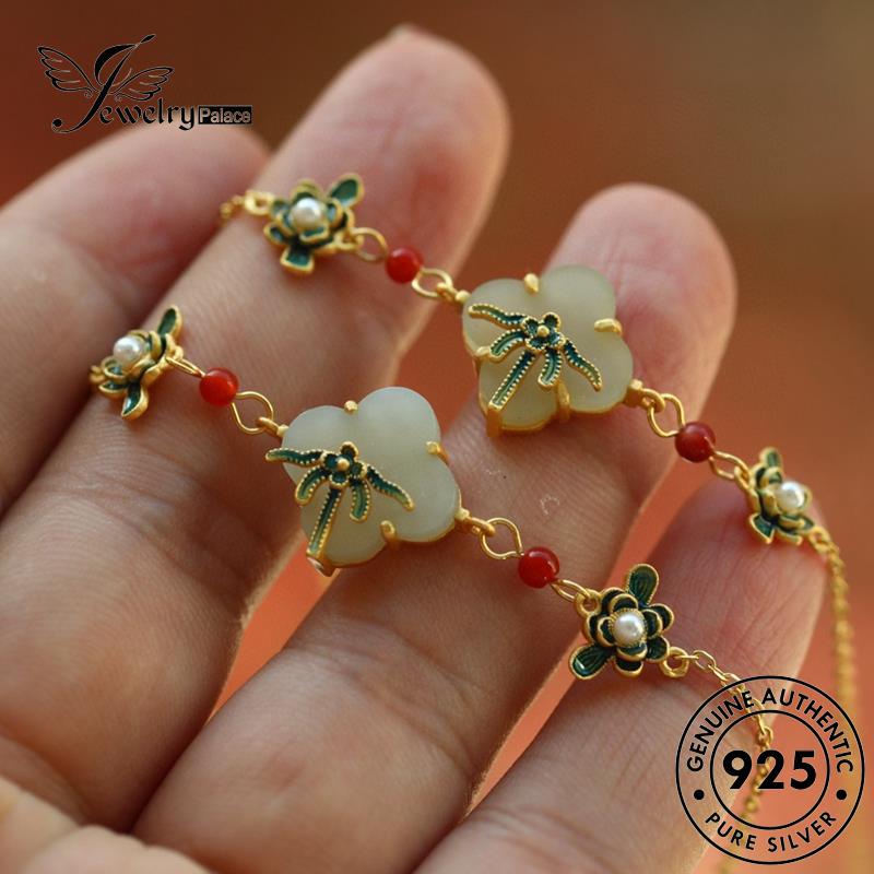 Jewelrypalace Silver Clover Jade Vintage925 Gelang Wanita Emas Asli B558