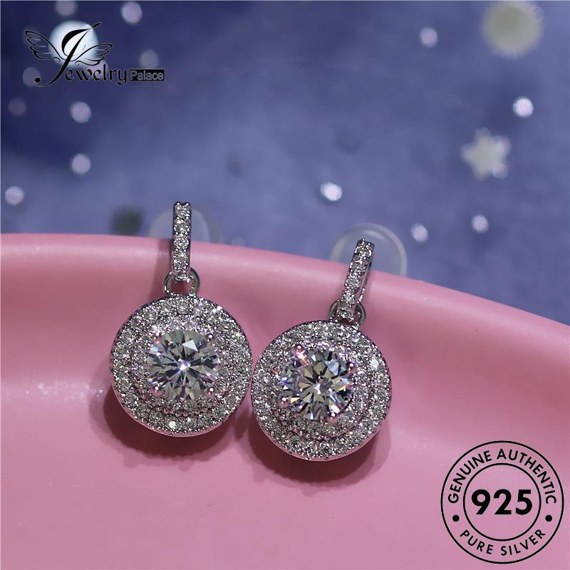 Jewelrypalace Emas Asli925 Berlian Moissanite Wanita Anting Perak Stud Bulat E164