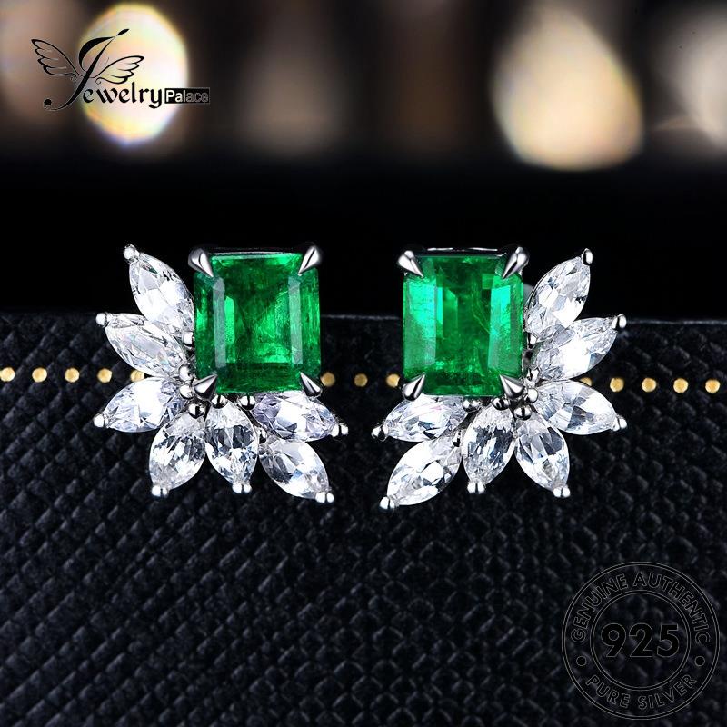 Perhiasanpalace Perak Emerald Wanita Stud Asli925 Anting Marquise E174