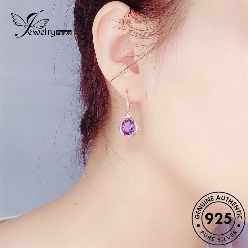 Jewelrypalace Perak Amethyst Wanita Kait Emas Asli925 Anting Oval E181