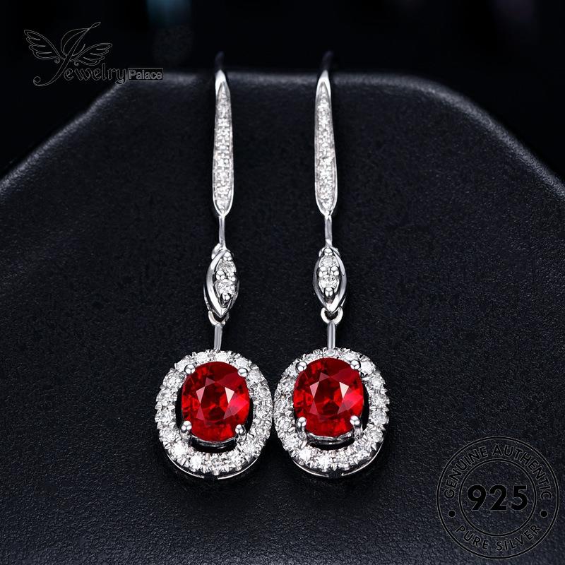 Tempat Perhiasan Wanita Kait Ruby925 Oval Perak Anting Asli E233