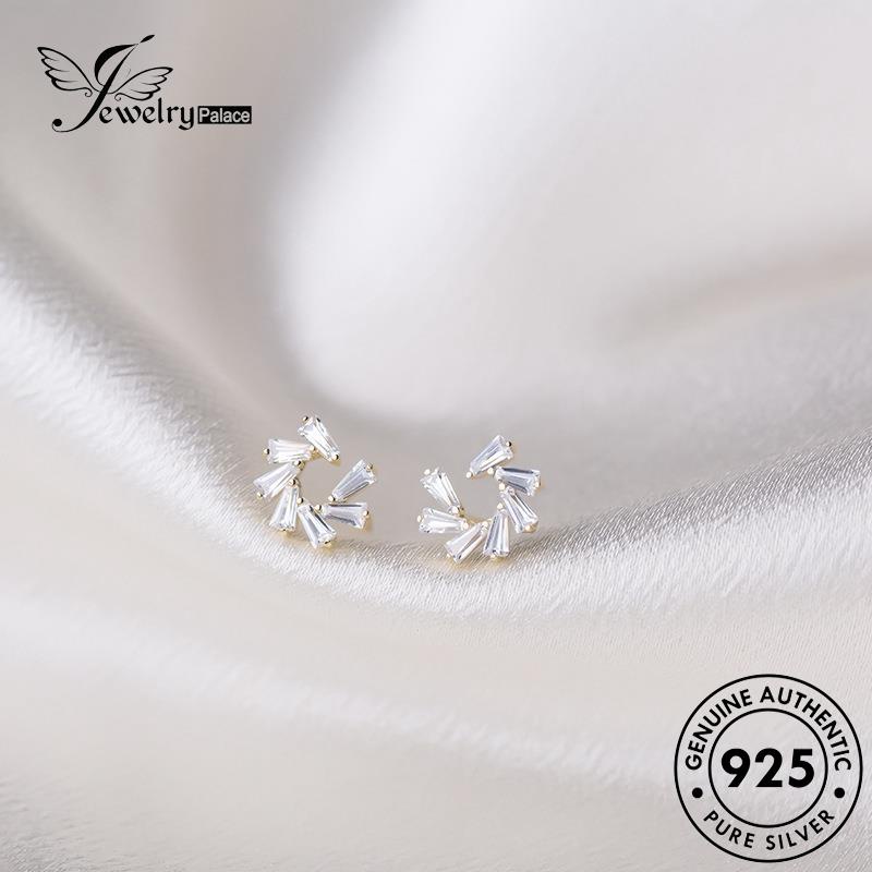 Jewelrypalace Anting Kolom Emas Pink Perak Kristal Stud Asli Berlian Baris Wanita Kotak925 E515