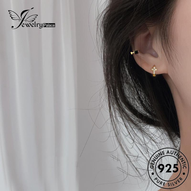 Jewelrypalace Berlian Asli925 Emas Wanita Cross Hoop Moissanite Anting Perak E382