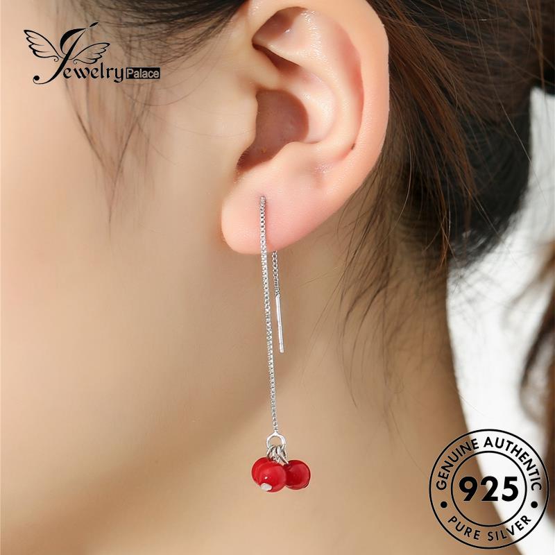 Jewelrypalace925batu Akik Kacang Asli Merah Wanita Drop Anting Perak E776