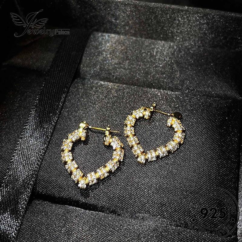 Jewelrypalace Hoop Anting Berlian Love Emas Wanita Moissanite Perak925 Asli E797