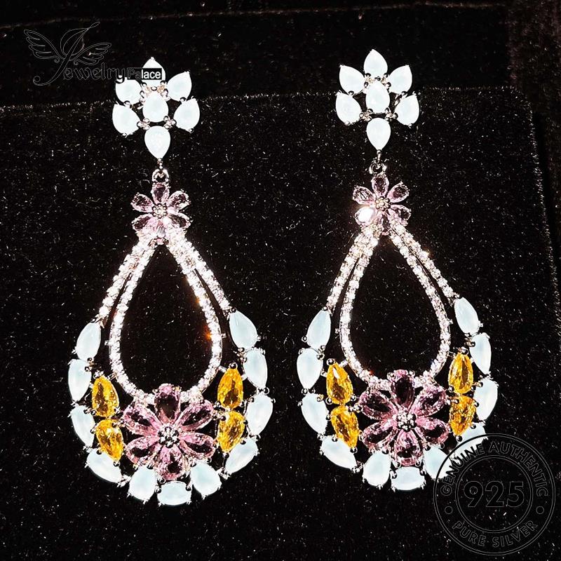 Jewelrypalace Anting925Bentuk Kristal Stud Berlian Drop Silver Asli Pink Wanita E803