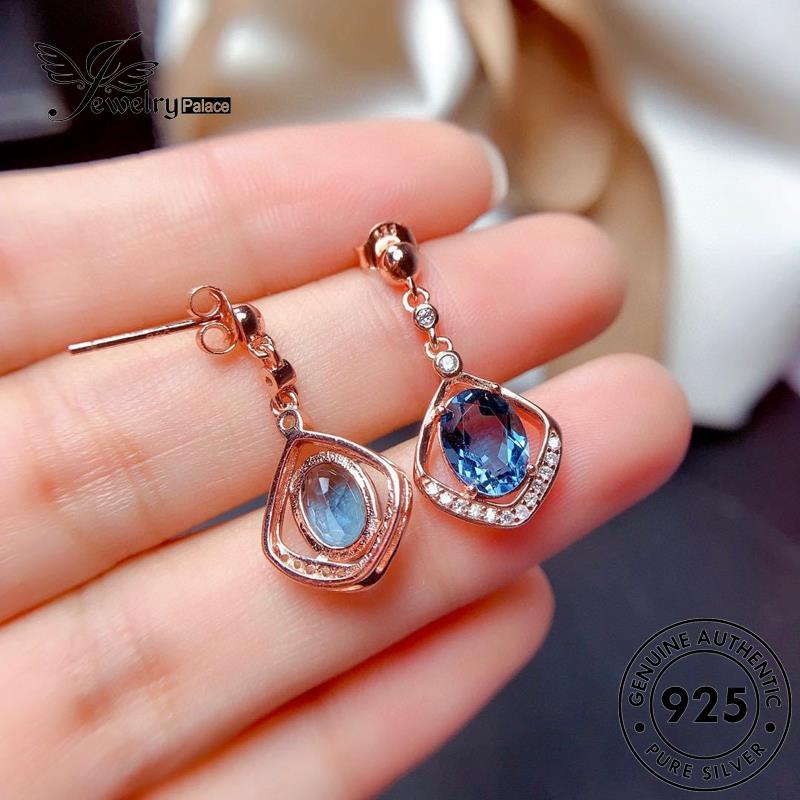 Jewelrypalace Anting Oval Safir Perak Wanita Asli Pengait925 Gold E804