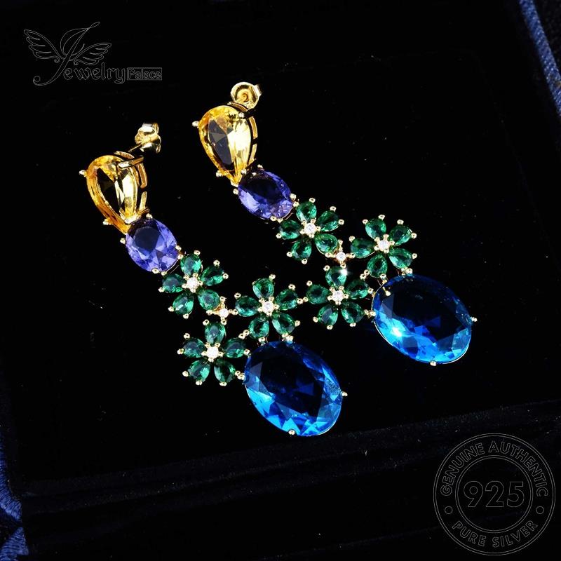 Jewelrypalace Bunga Perak Asli Stud Sapphire Anting Wanita The925 E812