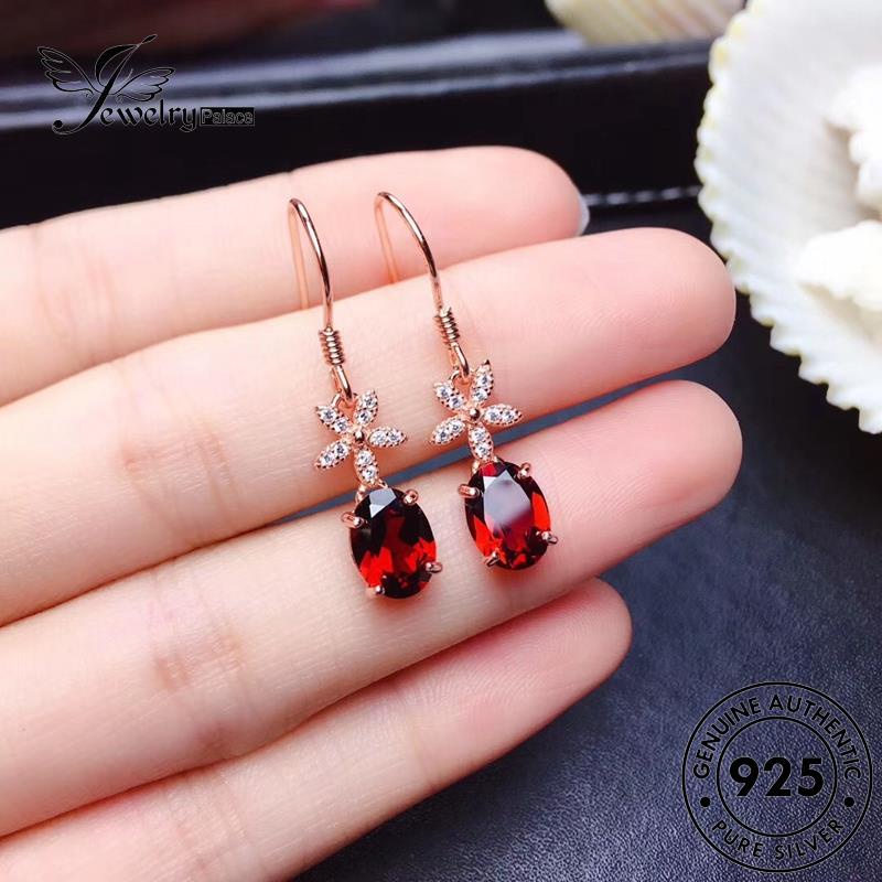 Jewelrypalace Wanita Kait Oval Anting Emas Perak Asli925 Ruby E816