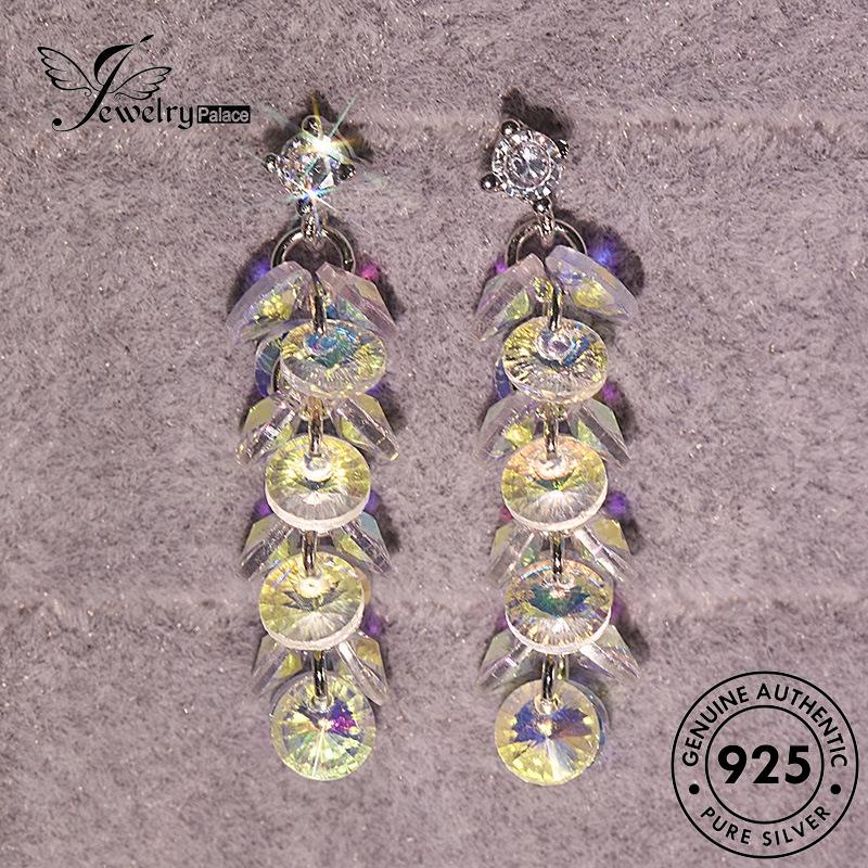 Jewelrypalace Anting Wanita Pink Panjang Asli Silver Berlian Stud Kristal925 E735