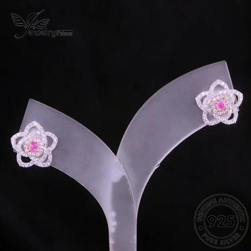 Jewelrypalace Kelopak Perak Berlian Pink Stud Kristal Asli925 Wanita Anting Bunga E964