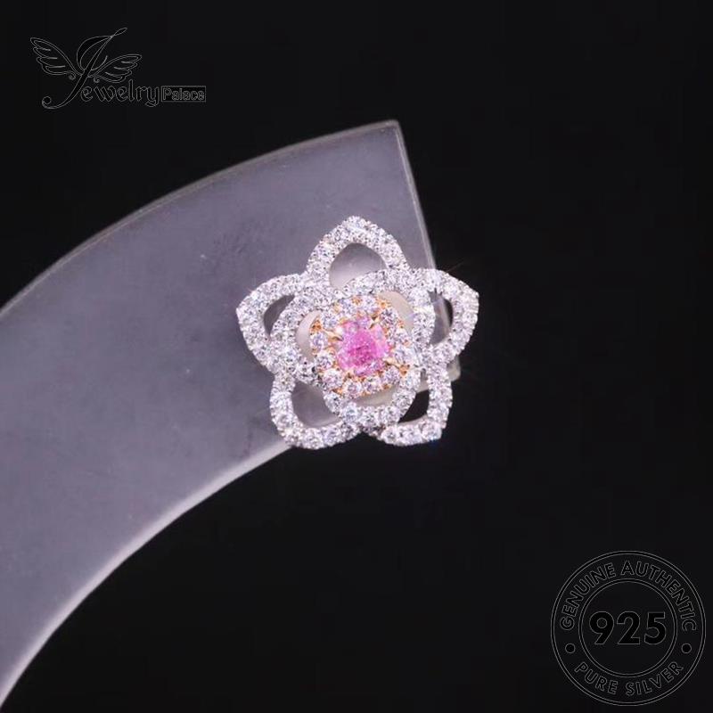 Jewelrypalace Kelopak Perak Berlian Pink Stud Kristal Asli925 Wanita Anting Bunga E964