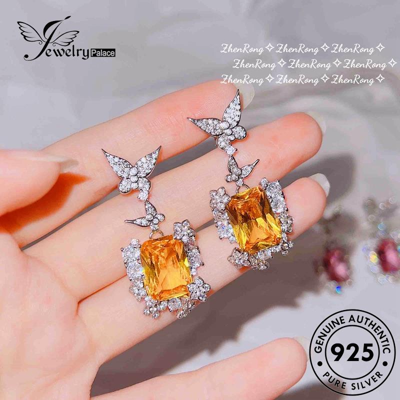 Jewelrypalace Sapphire Stud Wanita Perak Asli Anting Emerald Ruby Perhiasan Citrine Mewah925 M097