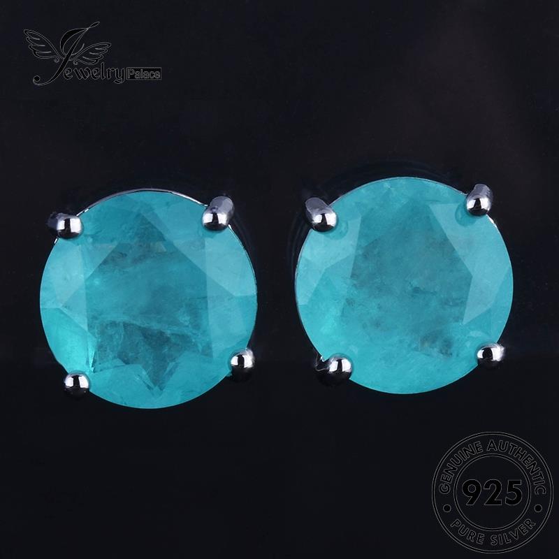 Jewelrypalace Anting Tusuk Aquamarine Perak Wanita Asli Bulat925 E1074