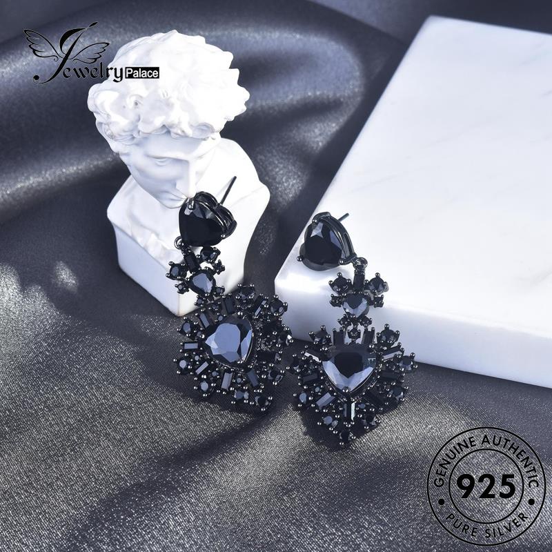 Jewelrypalace Anting925 Hitam Wanita Love Obsidian Asli Berlian Gold Silver Stud E1075