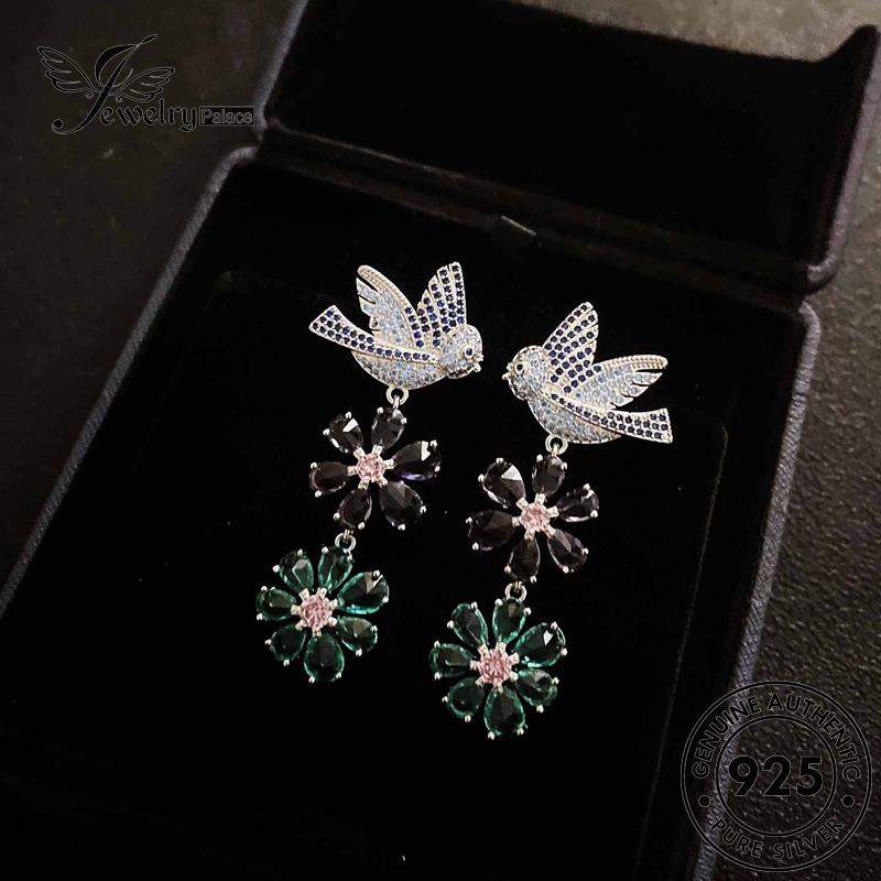 Jewelrypalace Anting Emas Wanita Zamrud Perak Asli Burung Tusuk Kelopak925 E1124