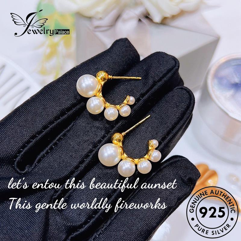 Jewelrypalace Anting Tusuk Perak Gold Wanita Mutiara Asli925 Bulat E1153