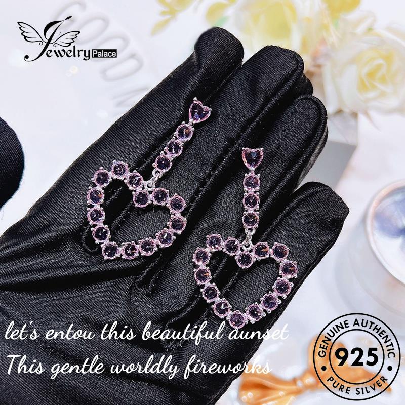 Jewelrypalace Stud925 Anting Berlian Pink Love Wanita Kristal Perak Asli E1156