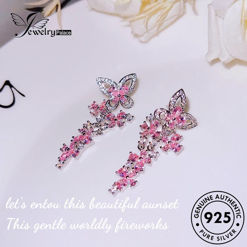 Jewelrypalace Perak925 Anting Kupu Kupu Asli Stud Wanita Kristal Berlian Pink E1157