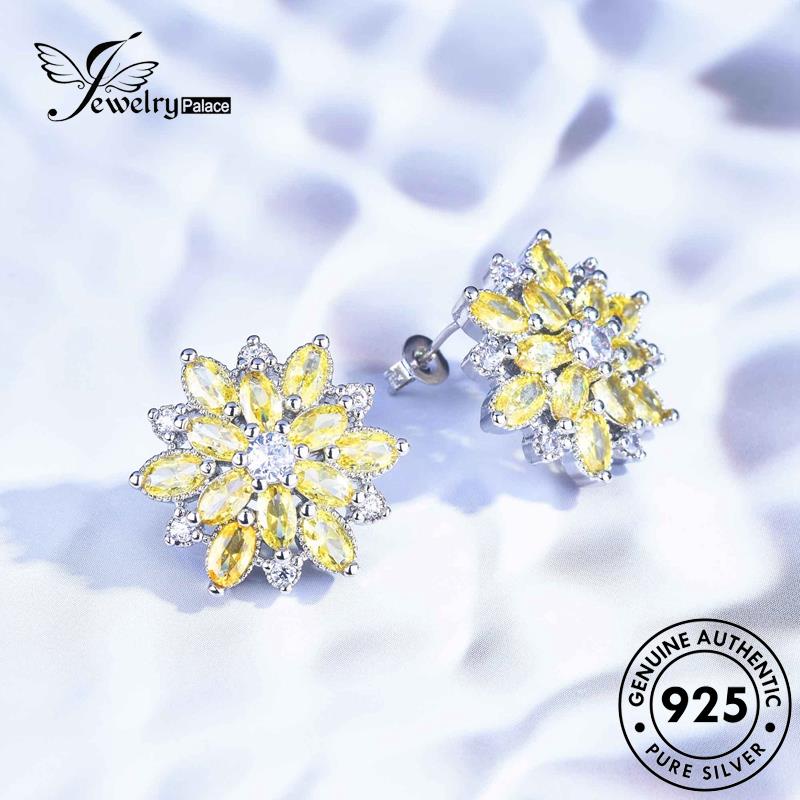 Jewelrypalace Citrine Stud925 Wanita Asli Silver Anting Daisy Bunga E1109