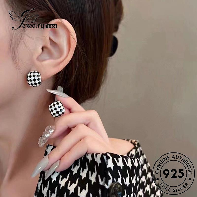 Jewelrypalace Anting Perak Tusuk Asli Wanita925 Checkerboard E1273