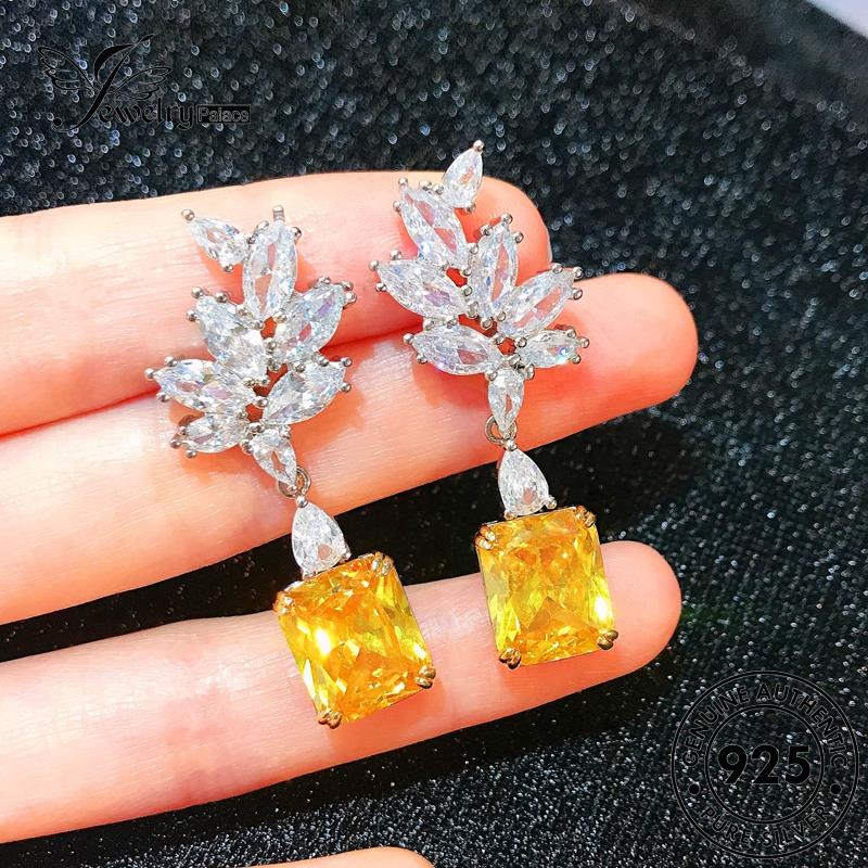 Jewelrypalace Anting Asli Silver Stud Kotak925 Citrine Kolom Wanita E1278