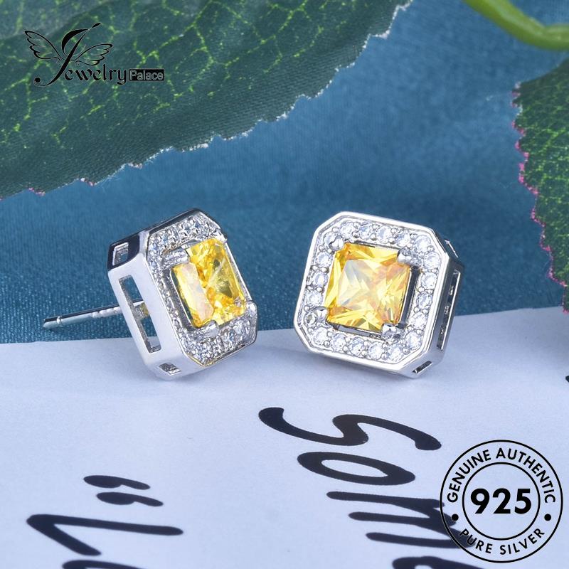 Jewelrypalace Anting Tusuk Wanita Perak Asli925 Citrine Square E1290