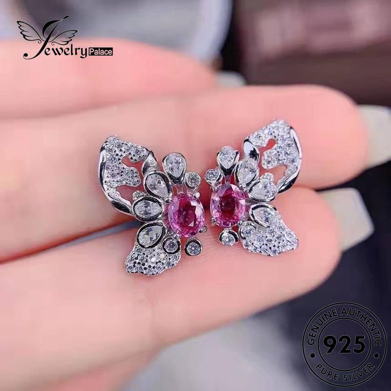 Jewelrypalace Wanita Anting Tusuk Kristal Asli Berlian Kupu Pink Perak925 E1291