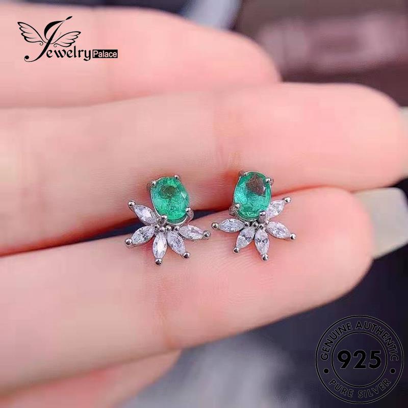 Jewelrypalace Perak Emerald Asli Wanita925 Anting Tusuk The Flowers E1257