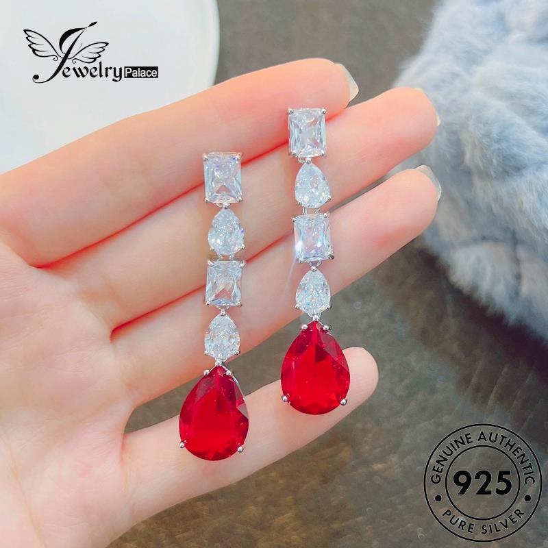 Jewelrypalace Wanita Stud Anting Asli Bentuk Ruby925 Perak Pear E1266