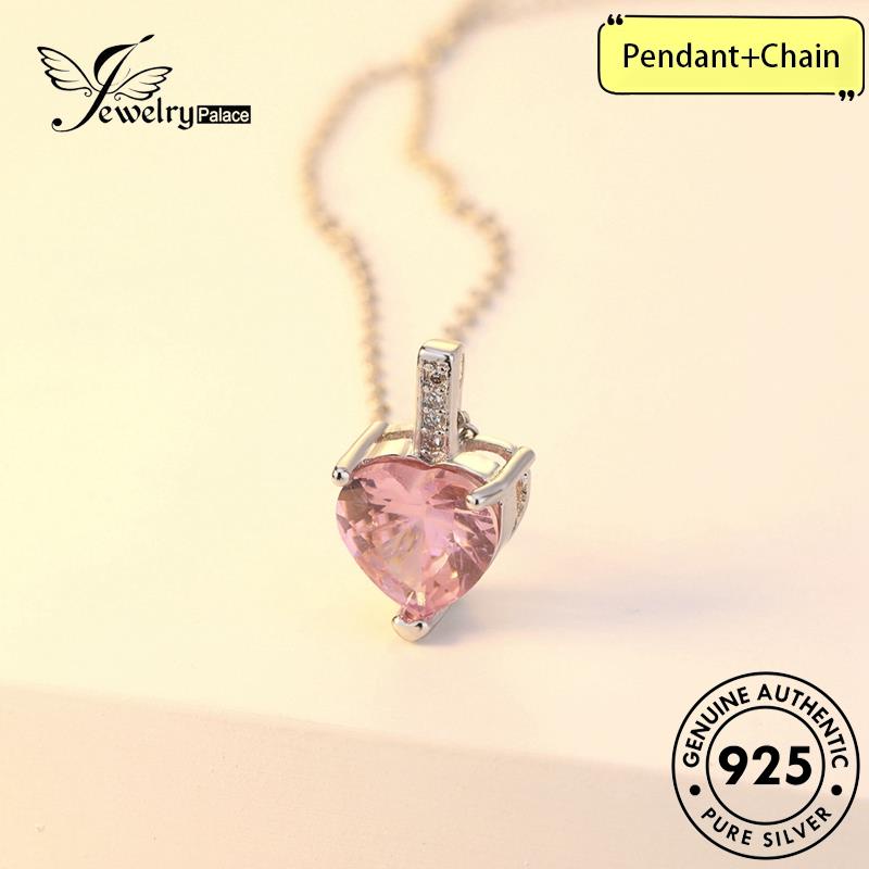 Jewelrypalace Wanita Kalung Perak Asli Fashion925 Love Pink Kristal Berlian N351